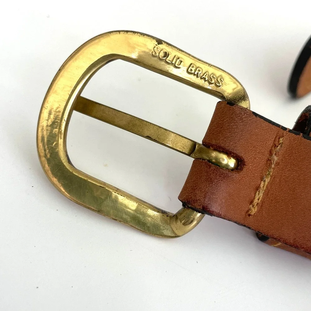 Zep-Pro Mens Nautical Signal Flag Leather Canvas Belt Brown Tan Size 46 USA Made